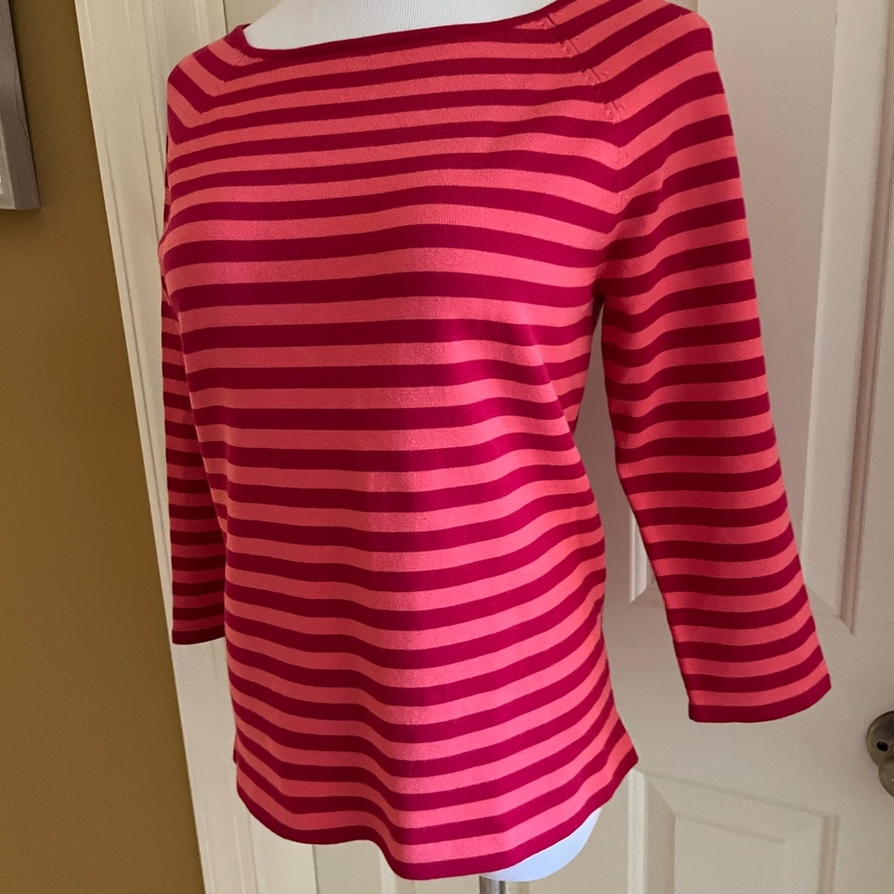 New Talbots Women’s Size Medium Striped Pima Cotton 3/4 Sleeve Sweater - Picture 2 of 13